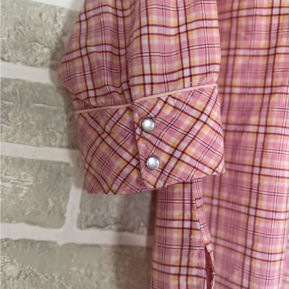 Pink Plaid Women's Button Down Shirt - Picture 2 of 6